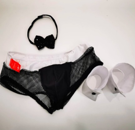 Het Ondergoed van de het Koordleren riem van Lingerie Suit Tuxedo G van de mensen′ s Butler Kelner met Vlinderdaskraag en Armbanden