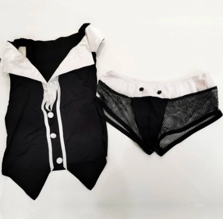 Het Ondergoed van de het Koordleren riem van Lingerie Suit Tuxedo G van de mensen′ s Butler Kelner met Vlinderdaskraag en Armbanden