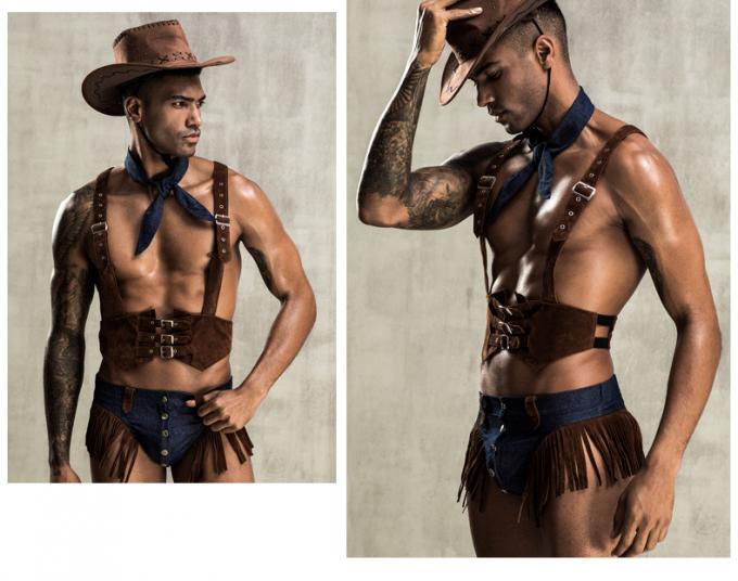 Het Vest Westelijke Cowboy Style Sexy Man Cosplay van de mensen′ s draagt de Sexy Lingerie een Hoedenondergoed