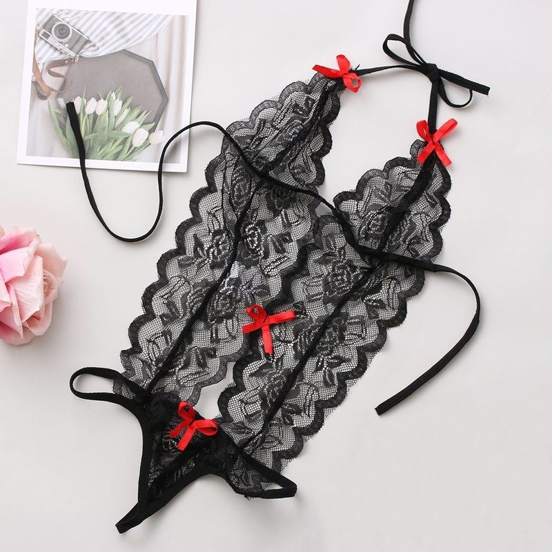 Three-Point Gebreide Bloemen Gebreide Sleeveless Nachtkleding van de Kant Sexy Lingerie