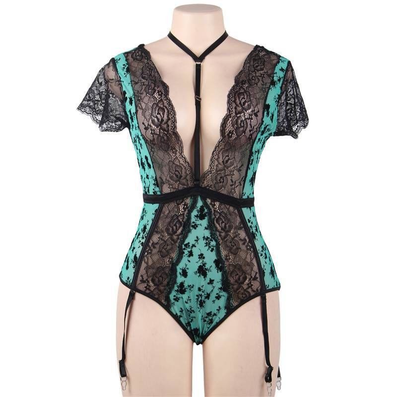 Grote van de het Kantlingerie 5XL van het Grootteperspectief Bloemen Sexy Bodysuit van het de Mislukkingskant Grote