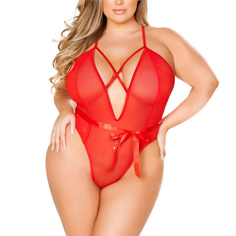 Lingerie plus Diepe V Rugloze Bodysuit van Groottevrouwen Erotische Ééndelige Vastgestelde Vrouwen plus Grootte Sexy Lingeries